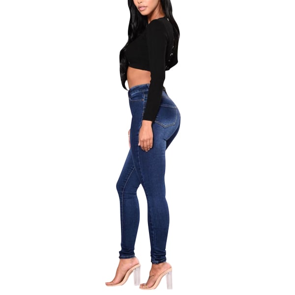 Womens Jeggings Jeans Pencil Byxor High Waist Skinny Fit Trouser Navy Blue,XL