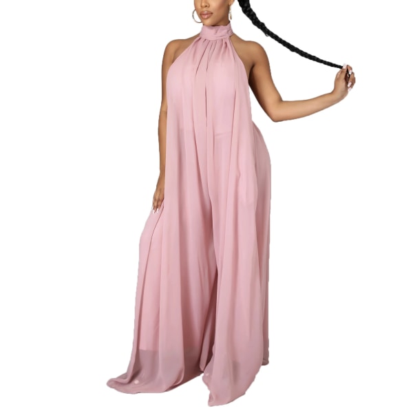 Damer casual chiffong ärmlös jumpsuit grimma klänning Pink,XL