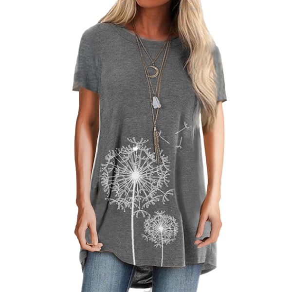 Kvinders printet top rund hals kortærmet afslappet T-shirt Gray,XL