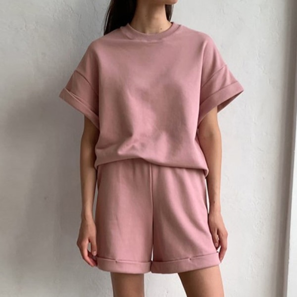 Damtoppar och shorts Sovkläder Elastisk midja Loungwear Pink XL