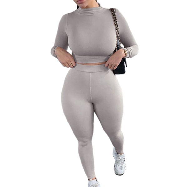 Sömlösa sportkläder för kvinnor yoga toppar/byxor gym aktiv Light gray,XL