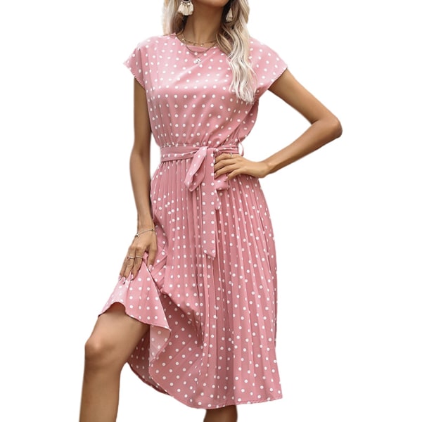 Dam prickiga kortärmad klänning Summer Beach A-line kjol Pink,S