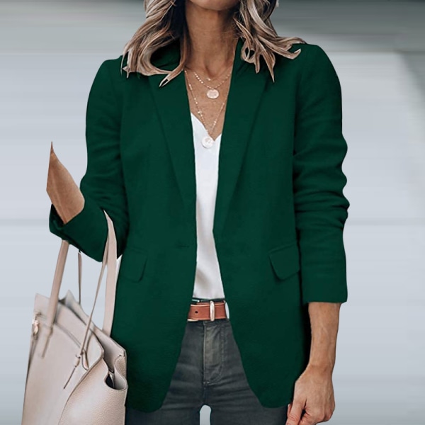 Kvinder enkeltradet outwear blazer med åben front Dark Green L