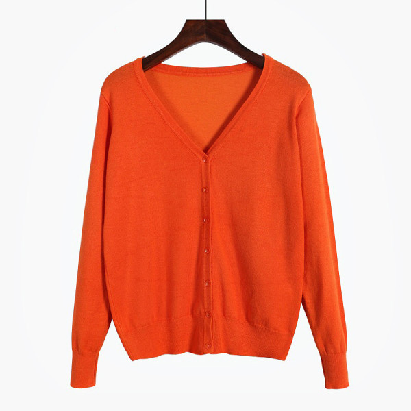 Dame langærmet åben front cardigan sweater V-hals varm frakke Orange 5XL