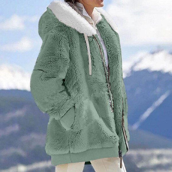 Naisten yksivärinen neuletakki vetoketjullinen Sherpa-takki Green 5XL
