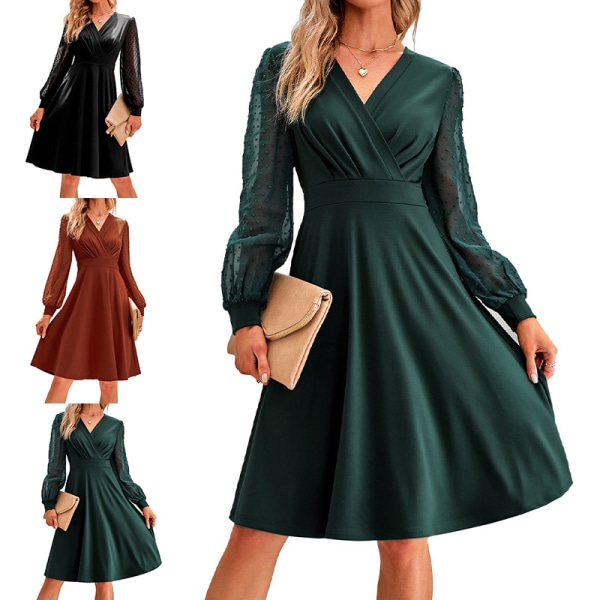 Kvinder Swing Wrap Midi-kjole V-hals A Line-kjole Langærmet S a2c0 Black | Polyester | Fyndiq
