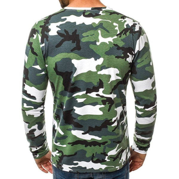 Herr Camouflage Scoop Neck Toppar Slim Fit Tactical Pullover Green XXL