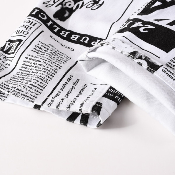 Miesten casual print farkut, muoti joustavat suoralahkeiset housut Newspaper,32