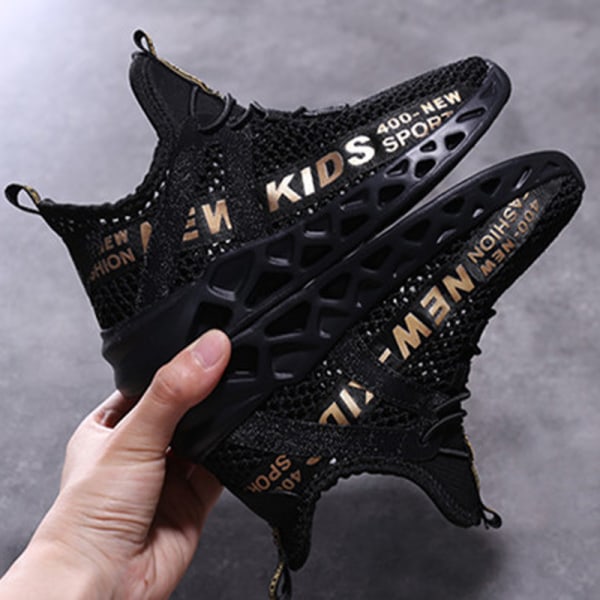 Flickor pojkar barn promenader sneakers träning casual skor Black plus Gold,26