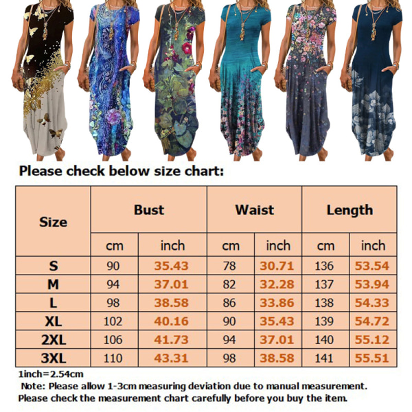 Naisten lyhythihaiset pitkät mekot Pyöreäkauluksiset maximekot Black 3XL