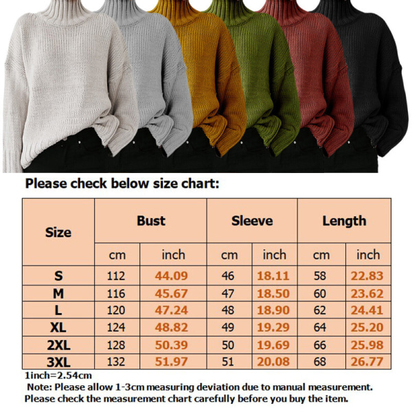 Ensfarget strikkede gensere for damer Turtle Neck Plain Pullover Röd 2XL