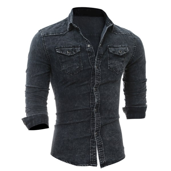 Vintermode jeansskjorta för män Långärmad T-shirt Dark Grey 2XL