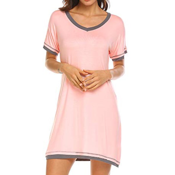 Kvinder Nattøj Kjole Casual Lang T-shirt Toppe Nightie Pyjamas Pink,M