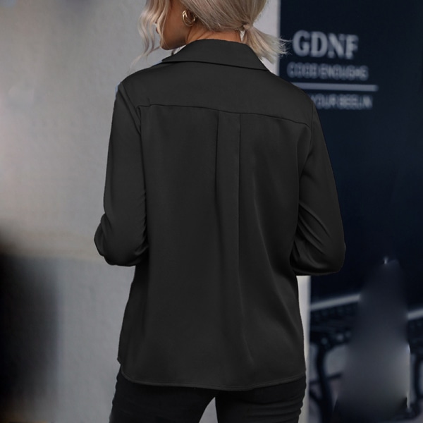 Damer Lapel Neck Shirts Långärmad tunikaskjorta Black L