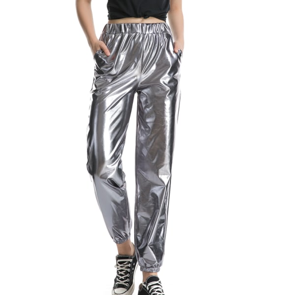 Kvinder High Waist Bukser Metallic Loungewear Shin Bukser Gray 2XL