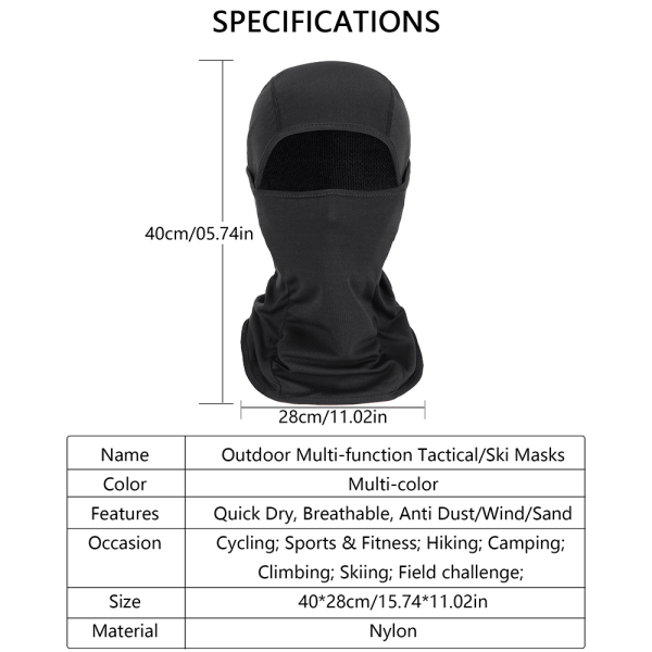 Unisex utomhusmask UV-skydd Ski Sun Hood Taktiska masker F