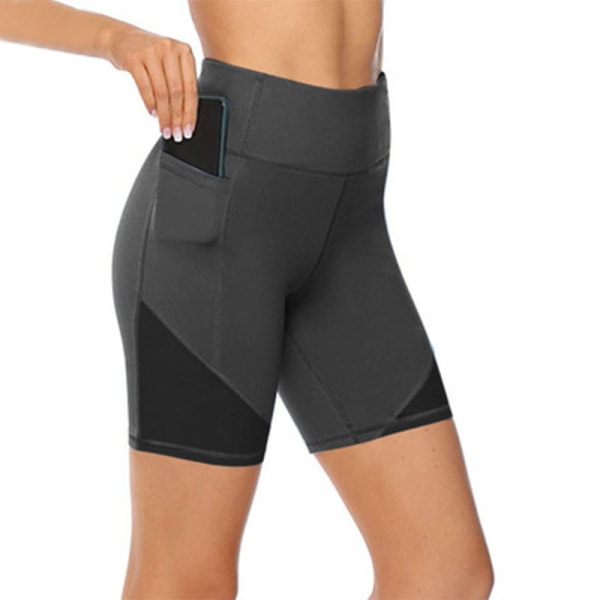 Kvinders højtaljede yogashorts Skinny Workout-sidetaske Dark gray,4XL