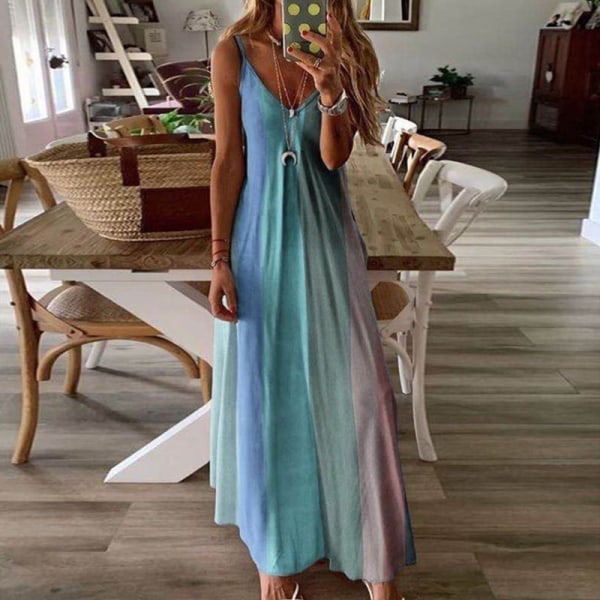 Naisten värit sopivat olkaimet Mekot Swing A-Line Sundress Sky Blue 3XL