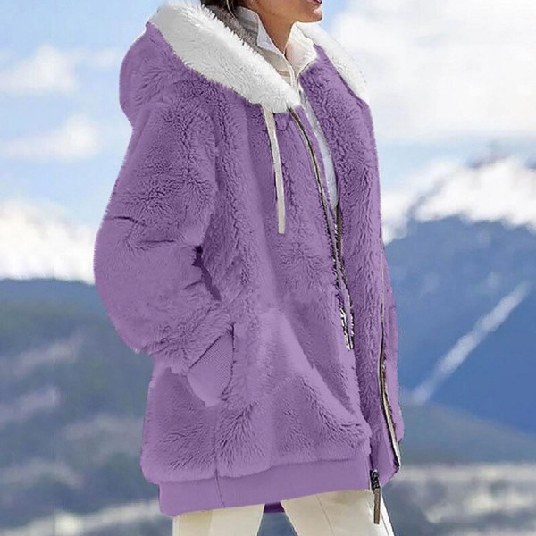 Naisten yksivärinen neuletakki vetoketjullinen Sherpa-takki Purple 4XL