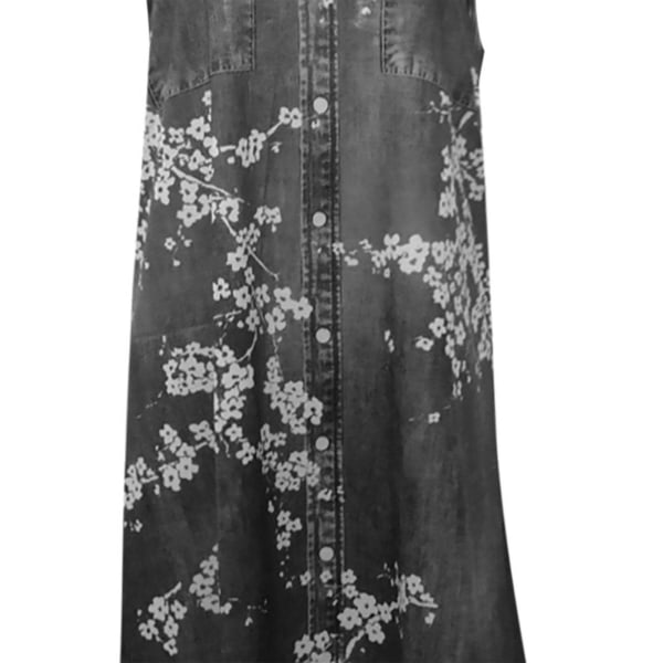Dam falsk 2-delad skjorta Sundress Tunika Midiklänning Scoop Neck Gray Floral 4XL
