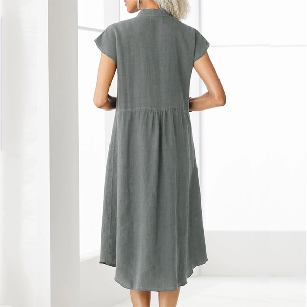 Naisten lyhythihainen pitkä mekko V-kaula-maksimekot Holiday Loose Gray 3XL