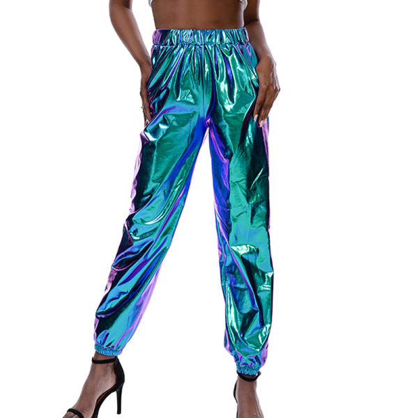 Kvinder High Waist Bukser Metallic Loungewear Shin Bukser Fantasy Blue L