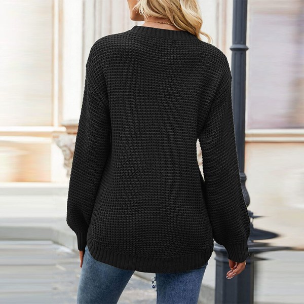 Ensfarvet sweater langærmet dametrøje Black XL