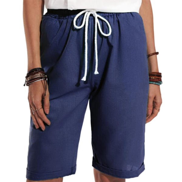 Naisten shortsit, arkut Casual, väljät, suoralahkeiset lyhyet housut Navy Blue,L