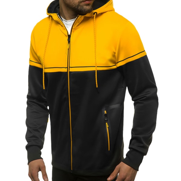 Miesten väriä vastaava hupullinen takki Pusero vetoketjullinen päällystakki Yellow XXL