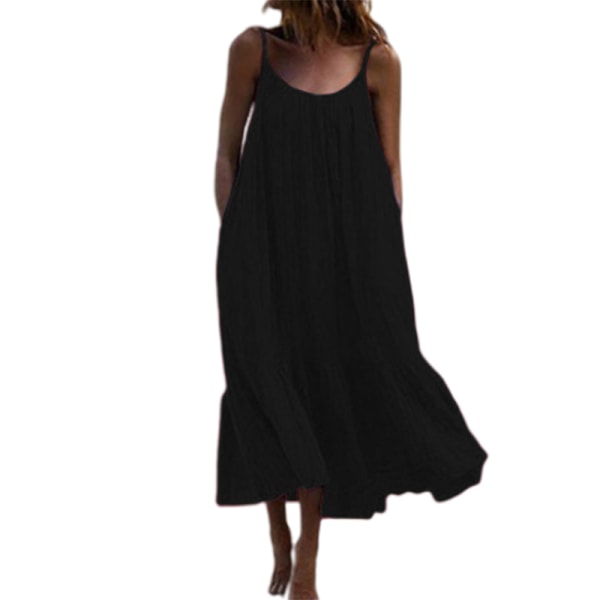 Pitsi, yksivärinen pitkä mekko kesänaisille Black,5XL