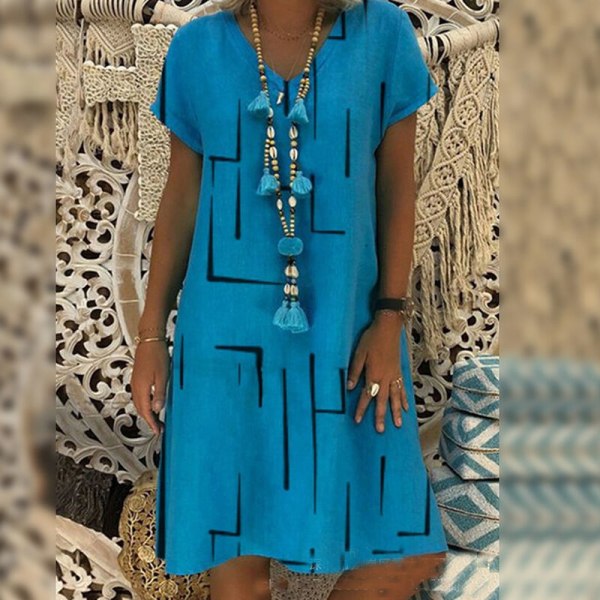 Kvinnor V-hals A Line-klänning Miniklänningar Kortärmad Summer Beach Blue S