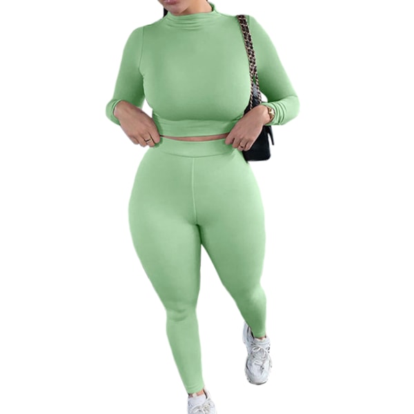 Sömlösa sportkläder för kvinnor yoga toppar/byxor gym aktiv green,L