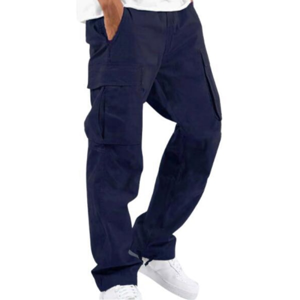 Elastisk midja för män Loungewear enfärgade byxor Navy Blue 5XL