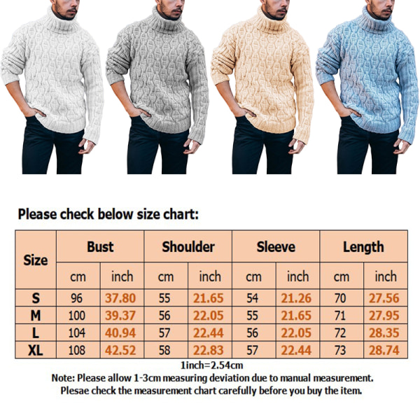 Mænd ensfarvet høj krave twist strikket sweater bluse White L