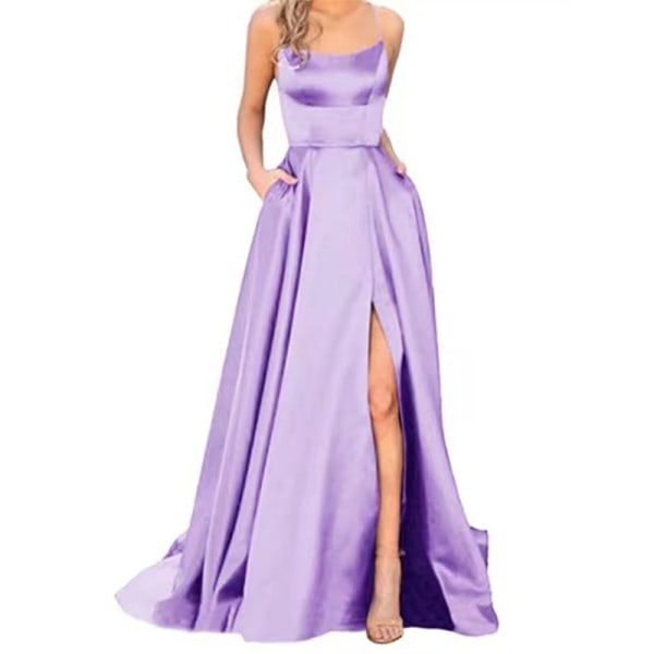 Damer lång klänning Scoop Neck Spaghetti Straps Maxiklänningar Sexiga Violet S