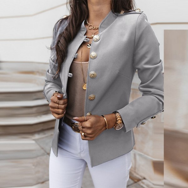 Kvinder langærmet business jakker V-hals cardiganjakke Grey 2XL