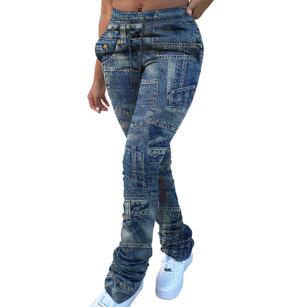 Naisten taskut Leggingsit korkeavyötäröiset bootcut-housut Blue M