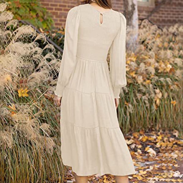 Kvinnors veckade ryggknapp Maxiklänningar Loose A Line Dress Swing Beige XL