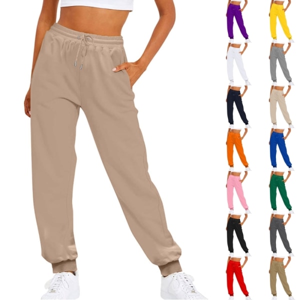 Kvinder ensfarvede bukser lige ben med lommer joggingbukser Apricot M