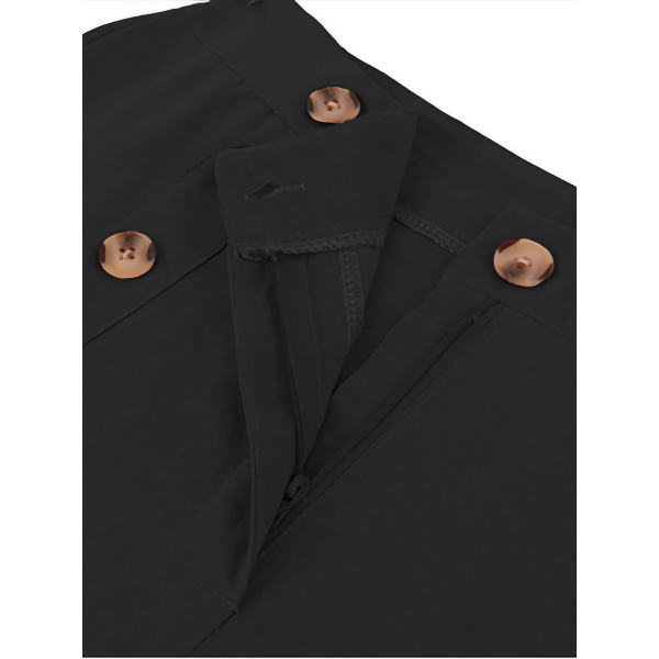 Naisten puuvillaiset leveälahkeiset housut Casual korkeavyötäröiset housut Black,S