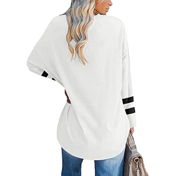 Langærmet T-shirt til kvinder, farveblok-T-shirt White M