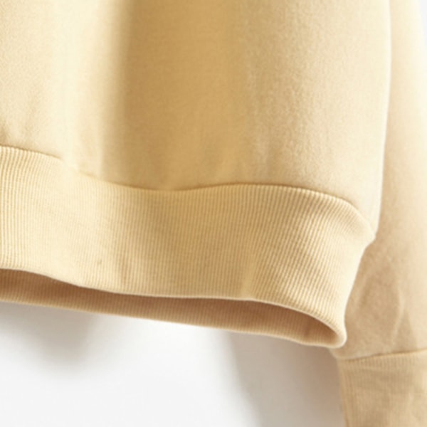 Langærmet ensfarvet sweatshirt til kvinder med rib tykke plystrøjer Khaki M
