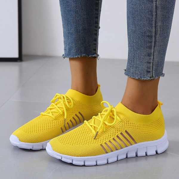 Dam Mesh Sneakers Athletic Lättvikts andas Casual Shoes Yellow,35