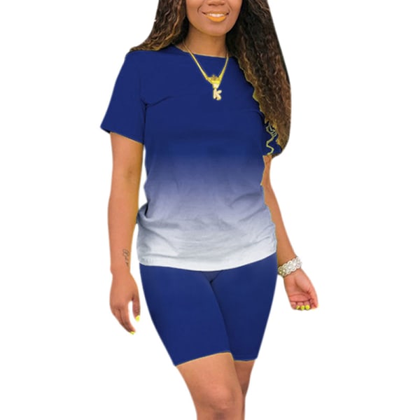 Dame gradient ensfarvede shorts med korte ærmer Sportstøj Blue,S