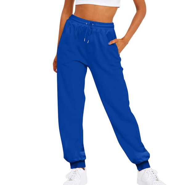 Naisten joustava vyötärö pitkät housut Housut Solid Basic Leggingsit Blue M