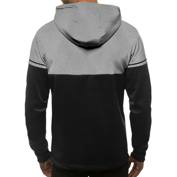 Mænd Farve Matchende Hættejakke Sweater Zip Outwear Overcoat Light Gray M