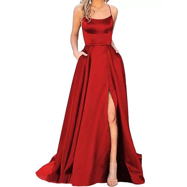 Damer lång klänning Scoop Neck Spaghetti Straps Maxiklänningar Sexiga Red M