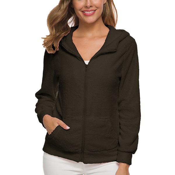 Luvtröja för damer med fickor i enfärgad fleece-tröja Coffee 4XL