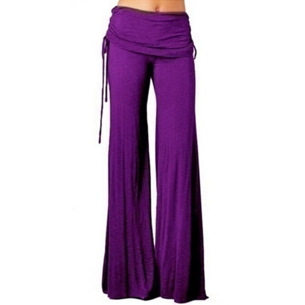Kvinder højtaljede yogabukser med brede ben Palazzo flarede loungebukser Purple,M