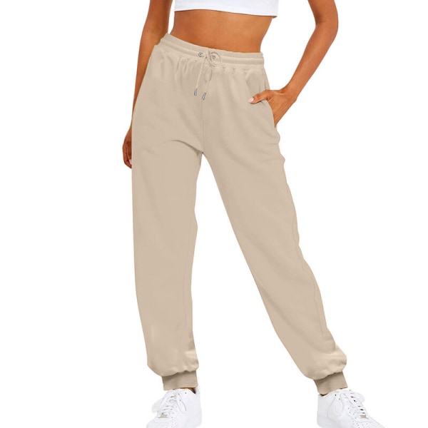 Kvinder ensfarvede bukser lige ben med lommer joggingbukser Khaki 2XL